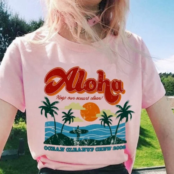 HAHAYULE-JBH, 1 шт., Пляжная футболка на каникулах, женская футболка Aloha Keep Our Pean Clean, винтажная модная Эстетическая графическая футболка
