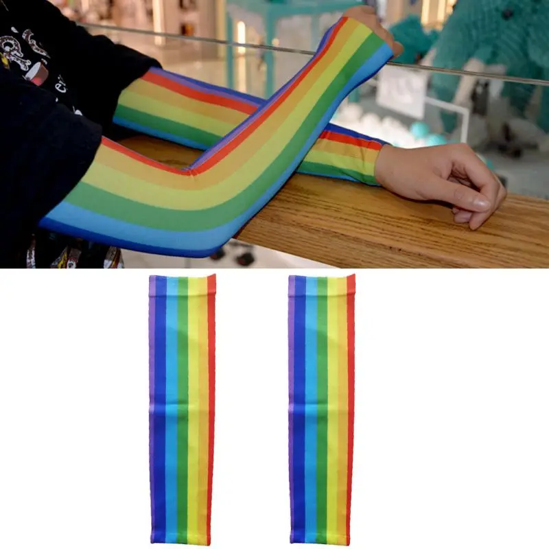 alerainbow в полоску, ледяной шелк, Солнцезащитный рукав для женщин и мужчин, унисекс, охлаждающий рукав для рук, для гольфа, велосипеда, велосипедные рукава, чехол