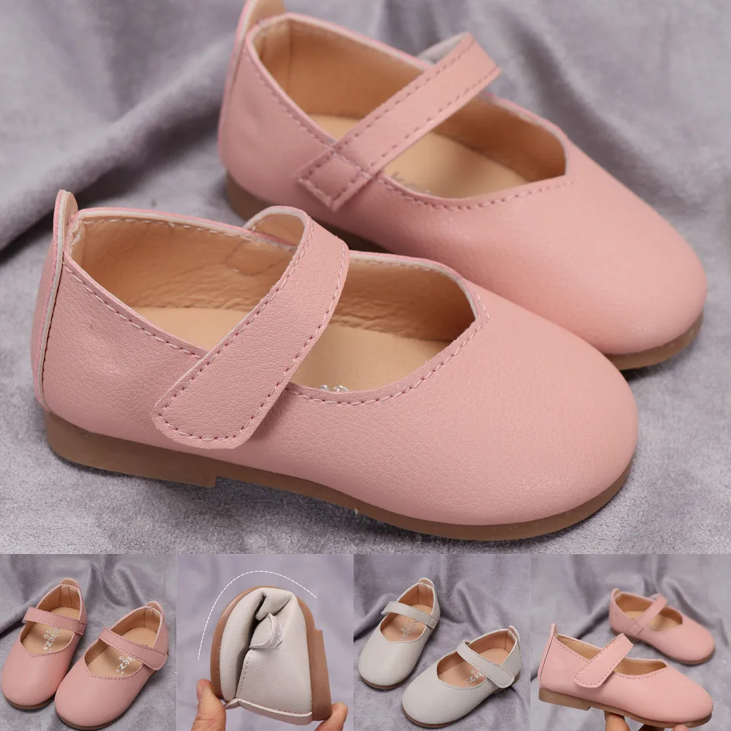 Балетная обувь для принцессы из искусственной кожи с коротким ремешком для девочек; легкая Осенняя обувь для малышей; однотонная обувь для малышей