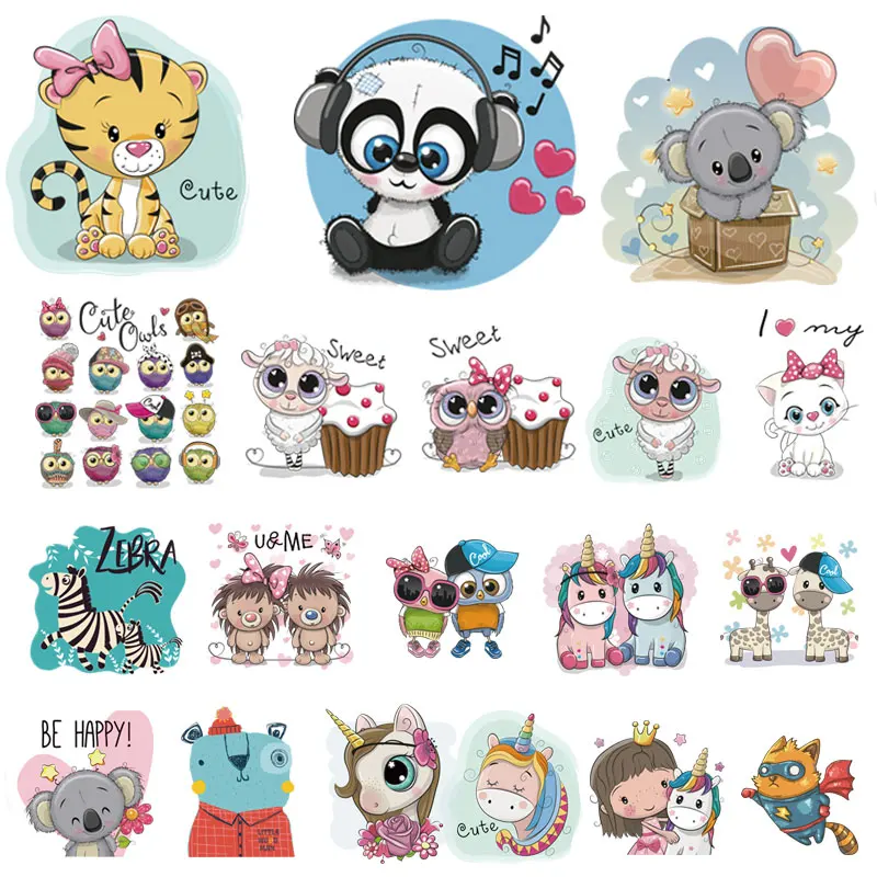 

30 Cute Animals Girl Set Heat Transfer Thermal Sticker Panda Unicorn Cat Tiger Iron On Patches Decor For Kids Clothing Appliqued