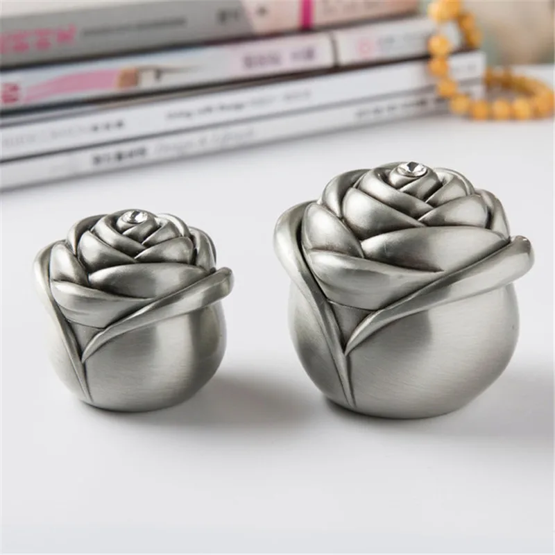 Vintage Rose Flower Style Antique Women Trinket Jewelry Gift Box Necklace Earrings Ring Storage Case