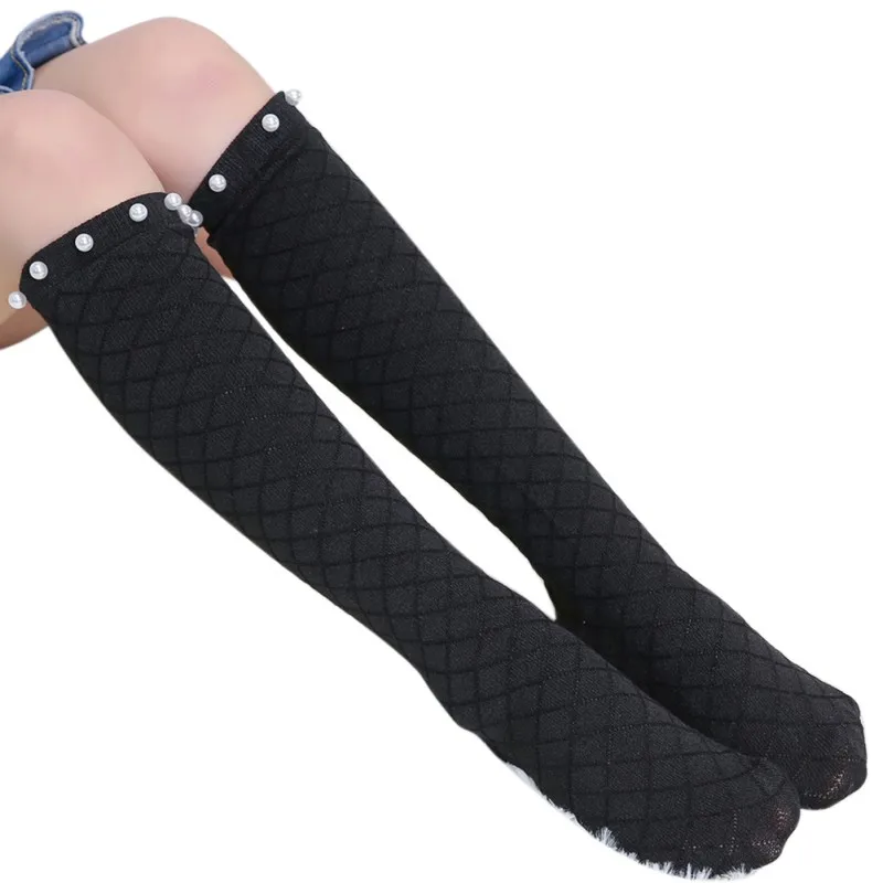 Хлопковые носки без пятки средней длины для девочек сетчатые Гольфы с перламутровым узором Детские однотонные носки От 3 до 12 лет - Цвет: B