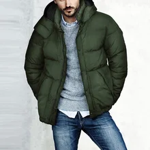 Мужская однотонная куртка на молнии с капюшоном, с длинным рукавом, с хлопковой подкладкой, Повседневная Теплая мужская модная верхняя одежда