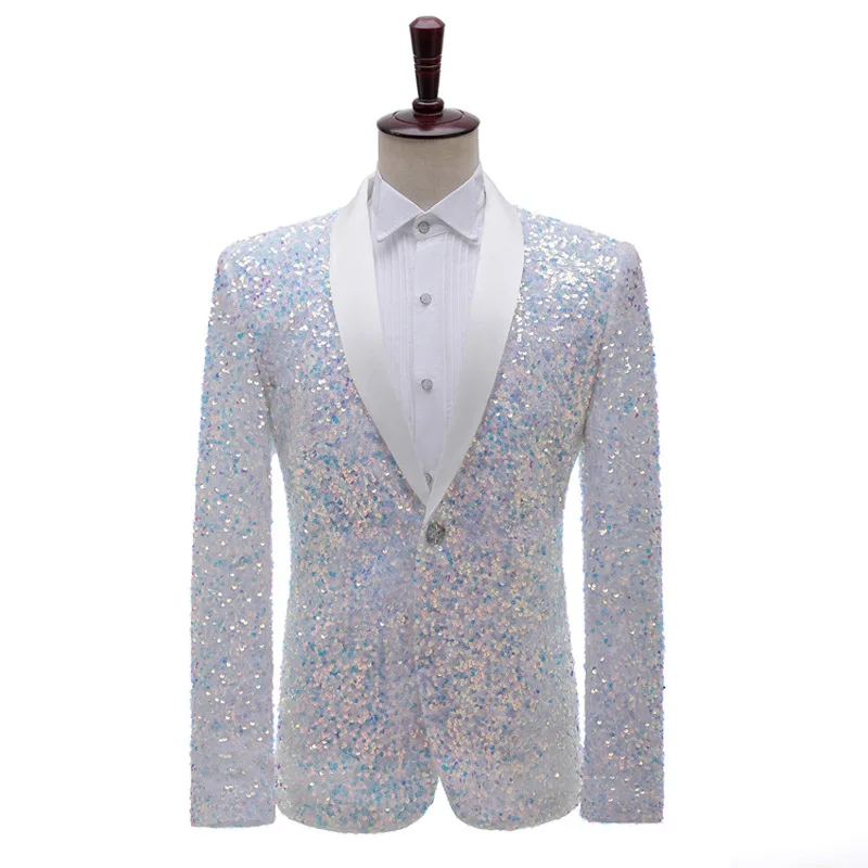 brilhante verde lantejoulas bling blazer glitter blazer masculino xaile colarinho um botão smoking ternos blazer masculino festa de casamento trajes palco