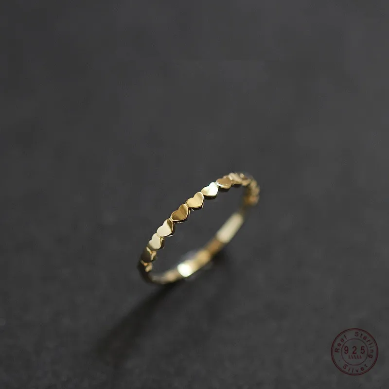 925 Sterling Silver Korean Version Simple Ring Women 14K Plating Gold Heart-shaped Link Tail Ring Jewelry