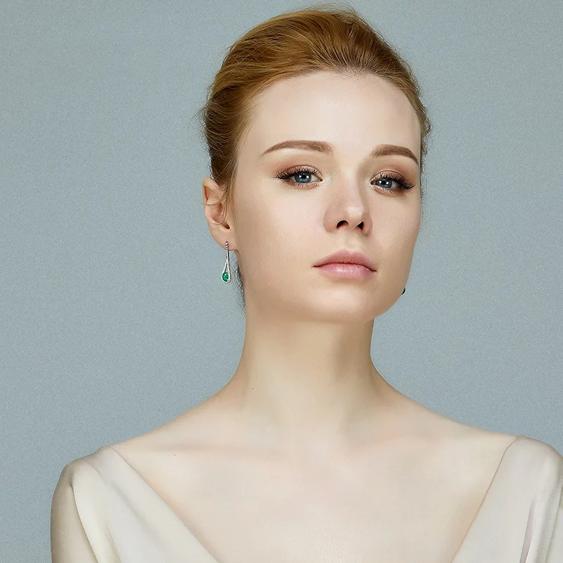 2021 Luxury Dangle Earrings For Women Emerald Gemstones Crystal Water Drop Long Pendants Sliver 925 Sterling Jewelry Wedding
