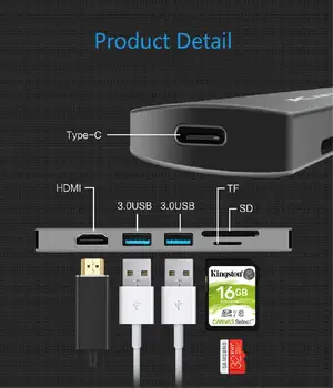 

USB 3.1 Type C Hub Type-C to Multi USB 3.0 HDMI TF/SD Card 6 in 1 Hub Adapter Dock for Laptop