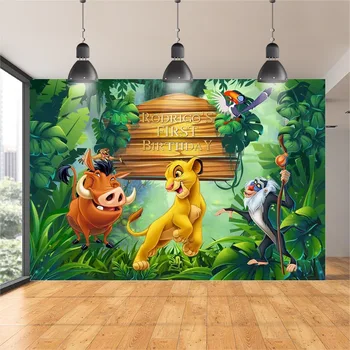 

Vinyl Photography Backdrop Forest Cartoon Lion King Backdrop Boys 1st Birthday Party Background for Photo Studio Vinyl Polyester