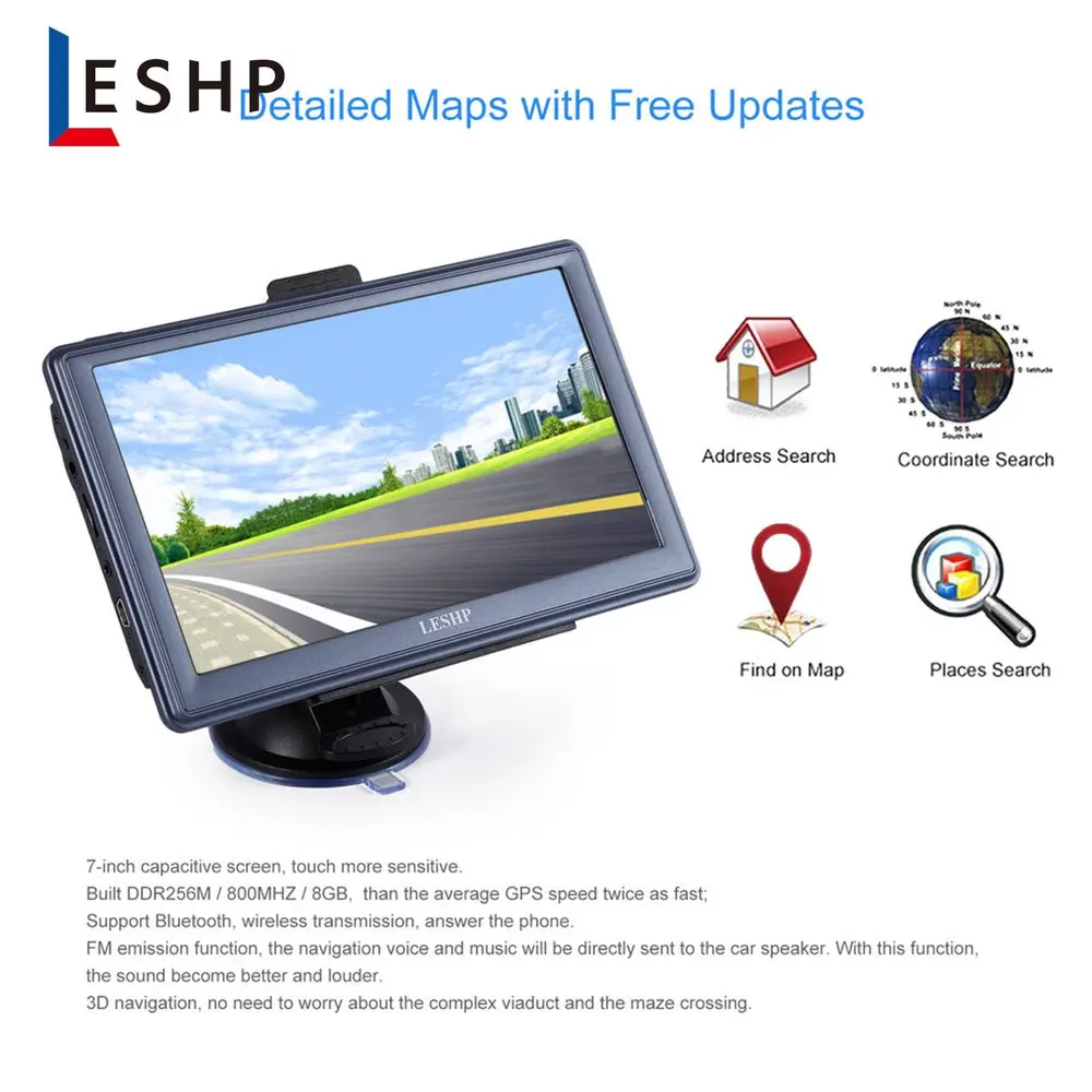 7 дюймов HD Автомобильный gps навигатор емкостный экран FM 8 ГБ/256 Мб DDR/800 МГц Автомобильный навигатор для грузовика gps Sat nav карта