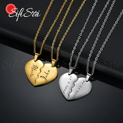 Sifisrri Vintage Engrave Name Date Double Half Love Pendant Necklace for Women Men Birthday Gift Stainless Steel Jewelry