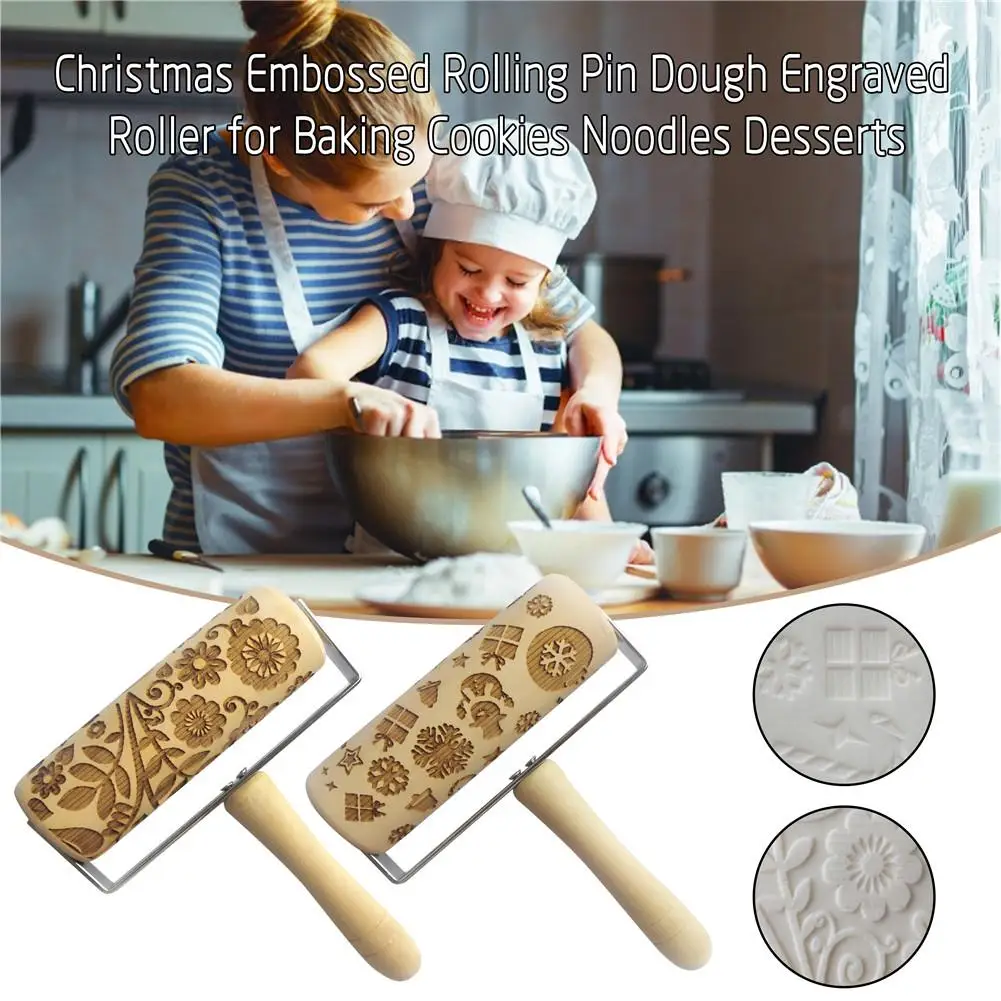 Ретро Рождественская рельефная рулонная палочка для лапши, выгравированный рулон для выпечки печенья, лапши для десерта, лапши для печенья, помадки, теста для торта