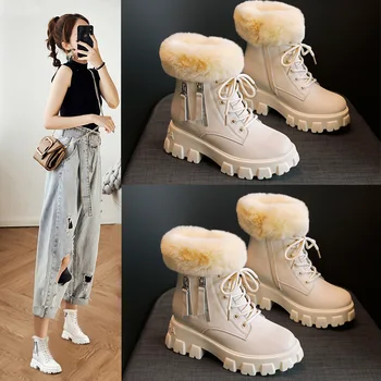 

Retro Warm Shoes Women Warm Snow Boots Plush Shoes Autumn Ladies Ankle footware with Fur British Style Female botas mujer Boots