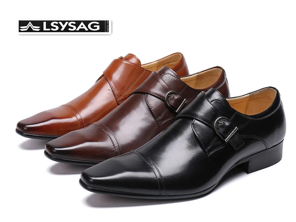 

British Style Buckle Genuine Leather Men Oxford Shoes Classic Solid Formal Men Brogue Shoes Business Dress Shoes