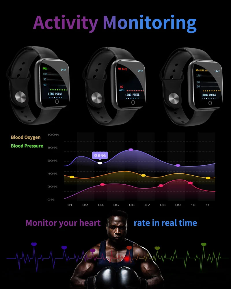 Smart Watches Women Ip67 Waterproof Smart Watch Blood Pressure Fitness Measure Heart Rate Tracker Sleep Monitor Sport Watch Men