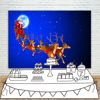 

Blue Starry Christms Night Background for Photography Santa Claus Photo Backdrop with Elk for Kid Baby Merry Christmas Backdrop