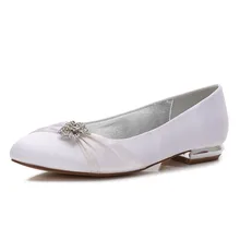 OnnPnnQ Для женщин сатин для невесты на свадьбу обувь на плоской подошве Круглый носок Кристаллы без шнуровки официальная Вечеринка платье Туфли без каблуков Для женщин