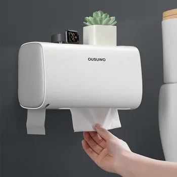 

Waterproof Toilet Paper Holders Adjustable Double Layer Shelf Bathroom Tissue Box Wall Mounted Portable Paper Storage Box