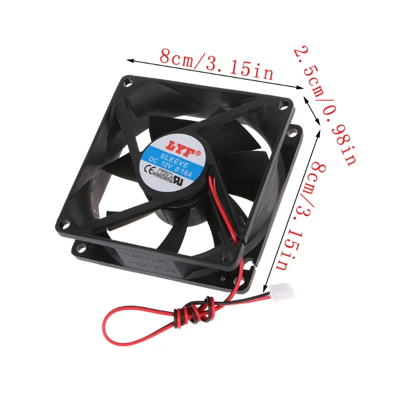 12V 2-Pin 80x80x25mm PC Computer CPU System Heatsink Brushless Cooling Fan 8025
