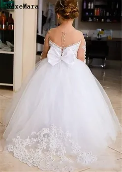 

White Puffy Tulle Lace Flower Girls Dresses Kids Clothes Girl Pageant Formal Party Gown First Communion Dress Size 2-16Y