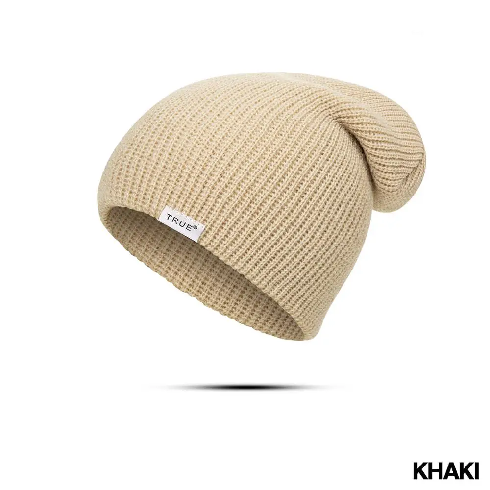 RUINPOP, зимние женские и мужские вязаные шапочки, одноцветная шапка Skullies Beanie, шапка, хип-хоп шапка с буквенным принтом, 10 цветов - Цвет: khaki