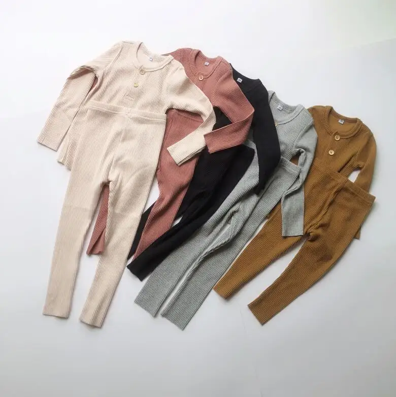 Cena HITOMAGIC chłopcy dziewczęce ubrania dla dzieci prążkowany zestaw wyposażony w pełne rękawy dziecięce jesienne zimowe zestawy piżam