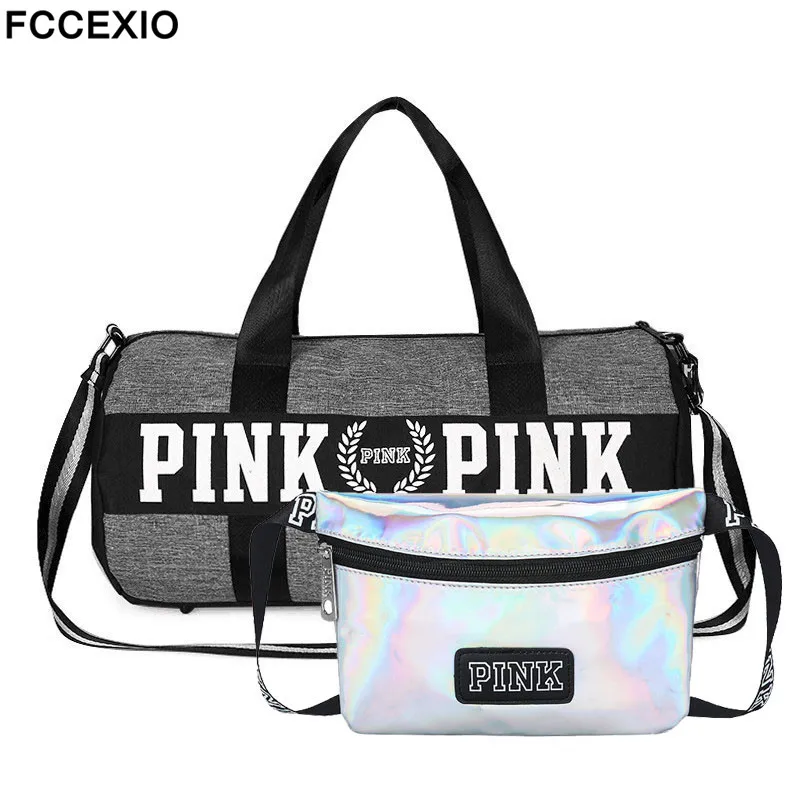 

FCCEXIO 2PCS /set Women Travel Bags Fashion Letter Handbags Large Capacity Bags Striped Waterproof Bag Shoulder Bag & Waist Bags