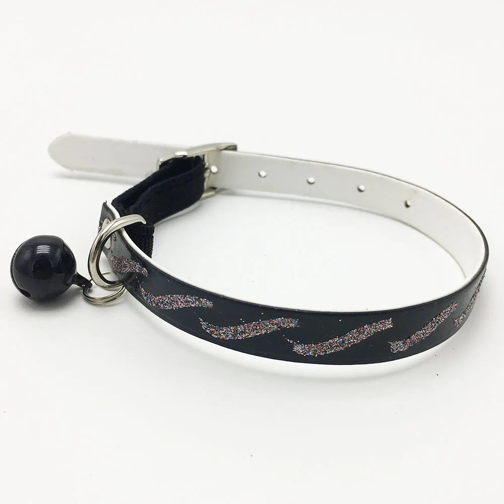 Black Bonzerpet ошейники для питомцев кошек из полиуретана, щенков, блестящие ошейники, регулируемая ширина 1,0, ошейник с колокольчиками для маленьких собак, Кожаные Ошейники - Цвет: Black