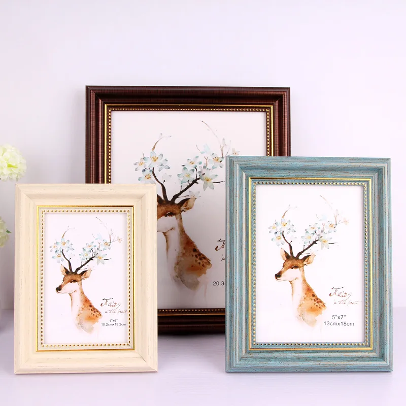 

Vintage European Wedding Creative Painting Photo Frame Wood Color Table Wall Hanging Handmade Retro Square Home Art Decor Gifts