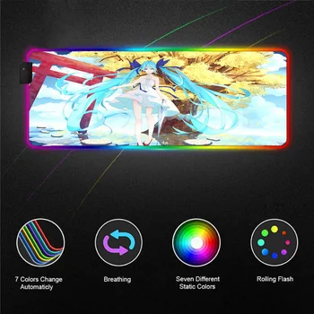 

Hatsune Miku Anime Girl RGB Game Mouse Pad LED Large Color Luminous Computer MousePad Desk Pad with Backlit 40X90 / 30X35 CM