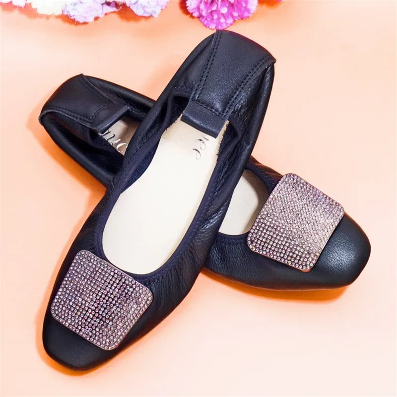 

AUCVEE Simple Flats For Women Soft Genuine Leather Flats Shoes Woman Loafers Square Toe Ballet Shoes Female Moccasins Size 35-43