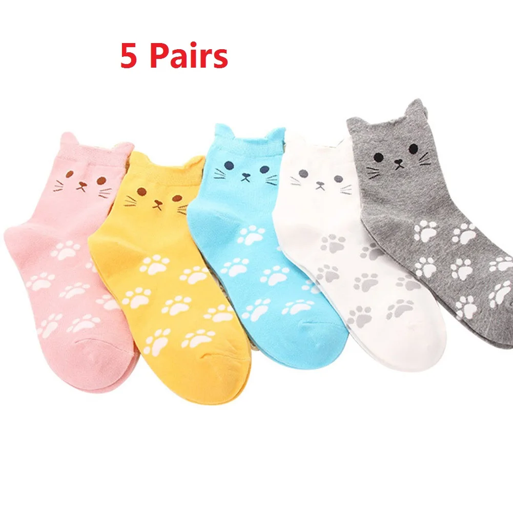 

5 pairs/set Autumn Cat Women's Socks Fashion Cute Soft Funny Socks Animal Pattern Mid Sock For Autumn Winter Spring