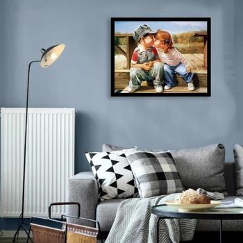 

Childhood Kiss DIY Digital Oil Painting By Numbers Hand Painted Painting Home Decor