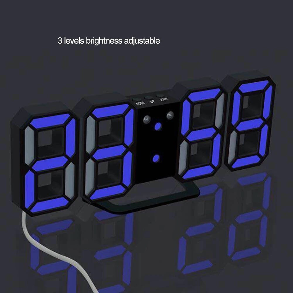 3D светодиодный цифровые часы Повтор будильника для спальни, настенные часы, 12/24 часов, термометр с календарем, домашний декор, подарочные часы