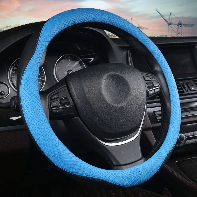 Искусственная кожа авто чехол рулевого колеса автомобиля 6 цветов на выбор для 37-38 см 14,"-15" Оплетка на руль накидка - Название цвета: Blue