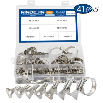 

41pcs worm gear hose clamp adjustable 8-38mm key clamp hose clip set for water pipe plumbing automotive mechanical application