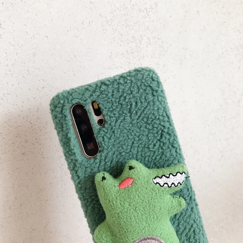 Пушистый Плюшевый чехол с динозавром для iPhone 11 Pro Max X XR XS MAX Чехол Мягкий Силиконовый противоударный чехол для iPhone 7 8 6 6S Plus X Coque