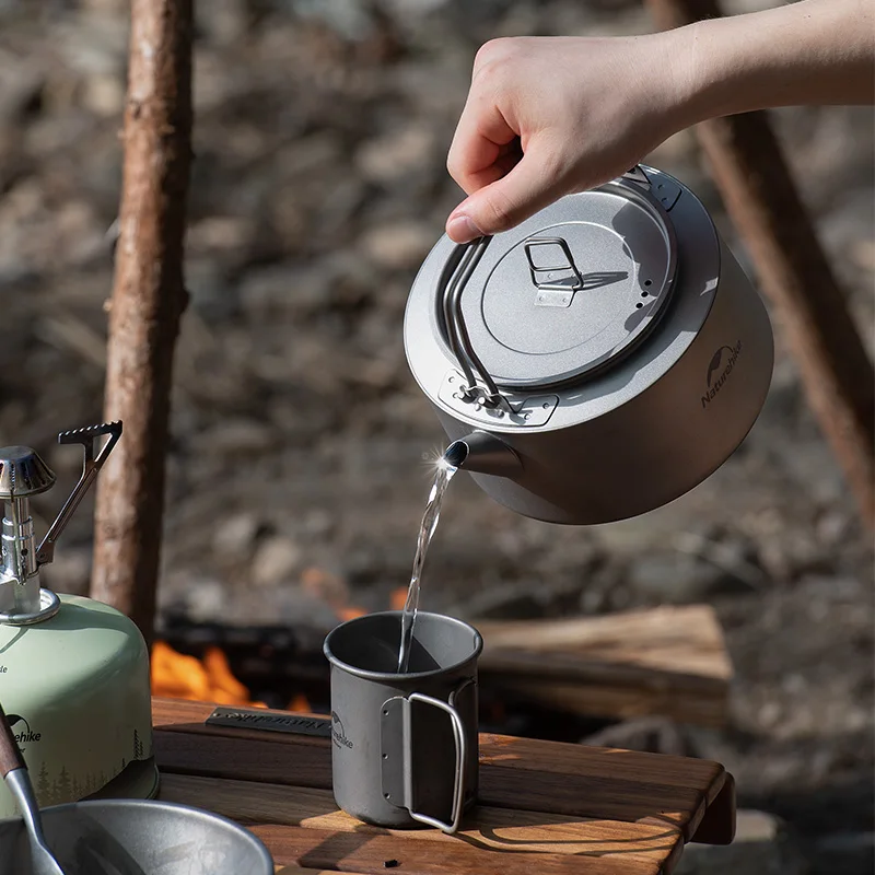 Naturehike1Lチタンケトルキャンプ超軽量キャンプキッチン用品屋外コーヒーメーカーポータブル沸騰ケトルピクニック調理器具