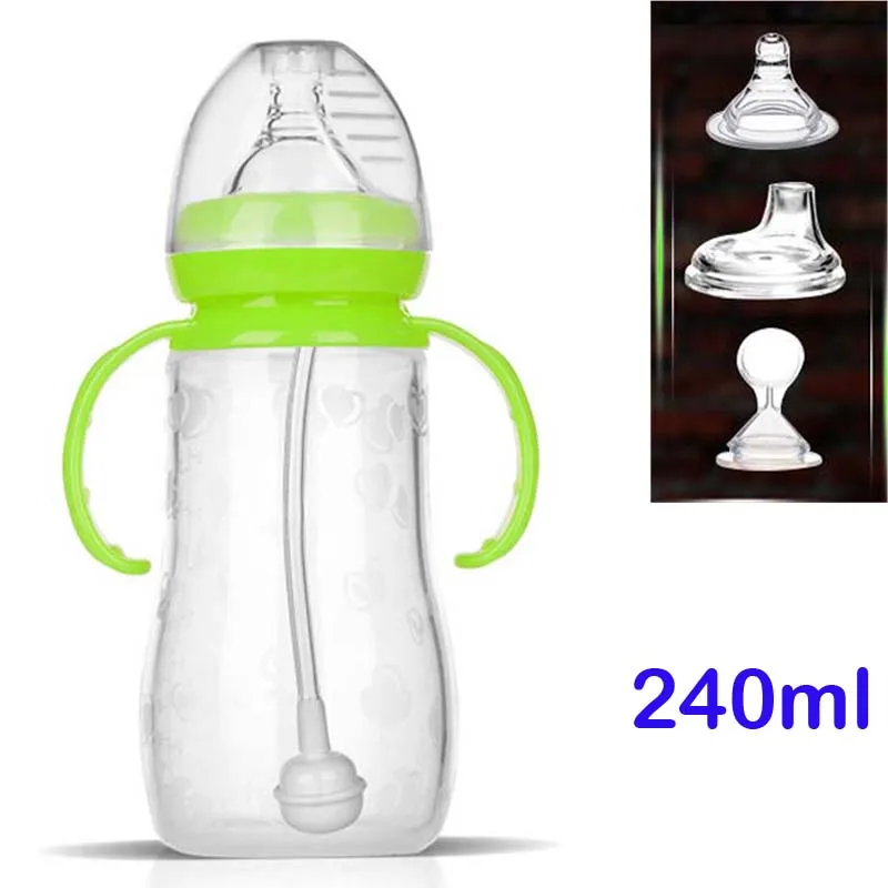 240ml Greenx3 Nipple 3 использования мягкий, для новорожденных Силиконовые пищевые добавки для малышей рисовых зерновых бутылочек для кормления ложка для молока пищевой стакан для хранения 150/240 мл - Цвет: 240ml Greenx3 Nipple