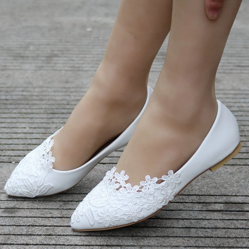 wedding shoes bride Flat Ballet Queen Shoes White Lace Crystal Wedding Casual Shoes Flat Heel For Women Princess Wedding size 43