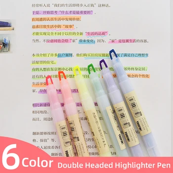 

Yoofun 6pcs/set Cute Candy Color Highlighter Pen Stationery Double Headed Fluorescent Mark points Office Meeting School Supplies