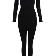 Женский теплый комплект с круглым вырезом, зимние топы и штаны, длинные кальсоны, пижамные комплекты черного цвета