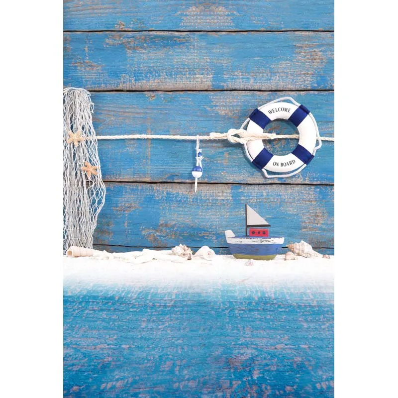 5x7FT Navy Blue Wood Grain Wall Nautical Boat Baby Shower Net Ring Custom Photo Studio Backdrop Background Vinyl 220cm x 150cm |