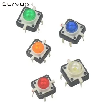 

5PCS Tactile Push Button Switch Momentary Tact LED 12X12mm 50MA Round Cap 5 color diy electronics