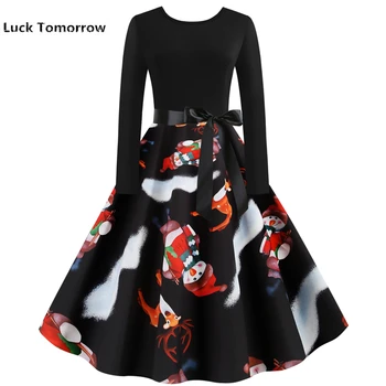 

New Women Clothes 2019 Autumn Dress Plus Size Christmas Elegant Party Dresses Winter 50S 60S Vintage Black Long Sleeve Vestidos