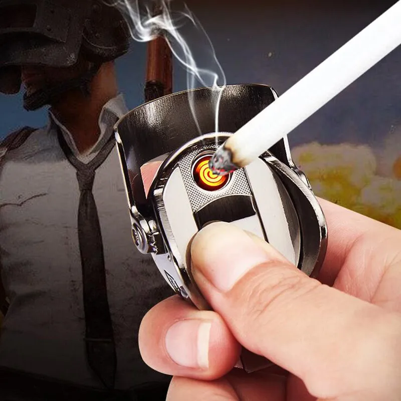USB зарядка Прикуриватель ветрозащитный негорящий Электронные Зажигалки брелок курица игровой шлем зажигалка