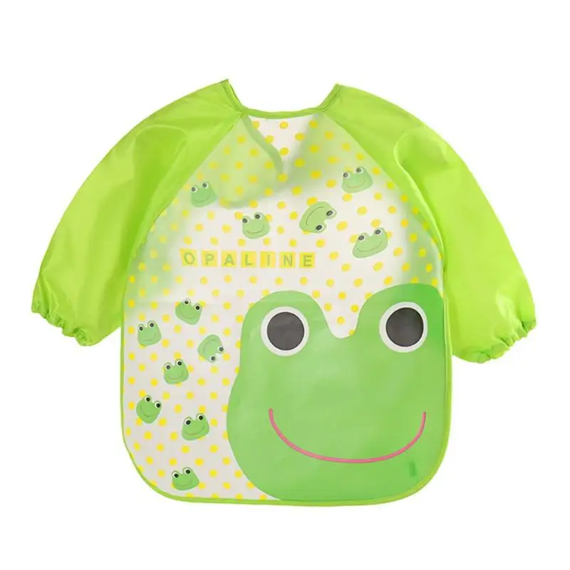 Cute Cartoon Animals Bibs Apron Waterproof Unisex Baby Feeding Long Sleeve Art Apron Smock children Bib Burp Clothes - Цвет: Frog