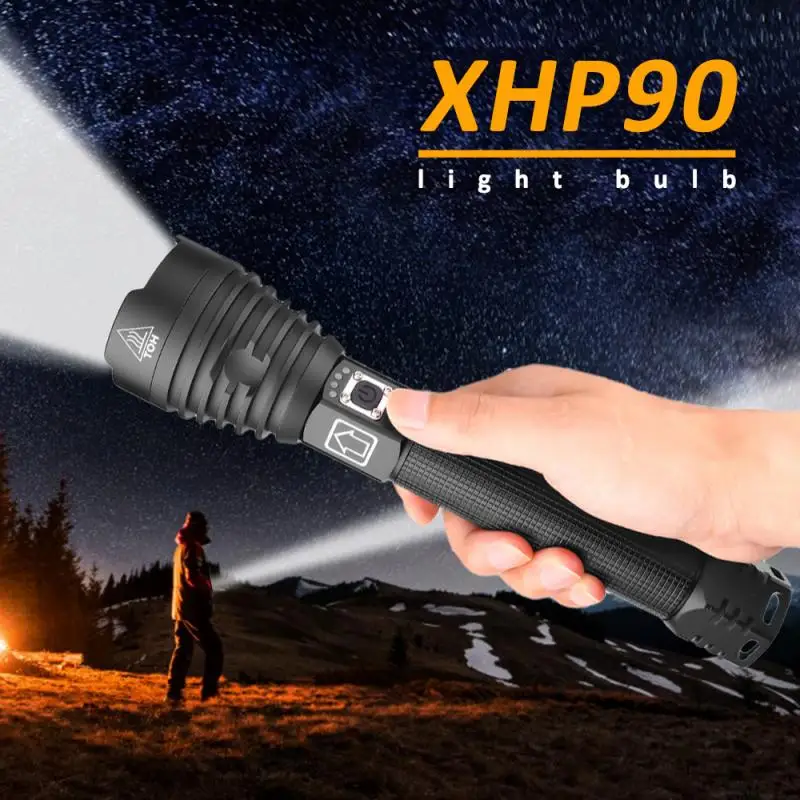 

Practical Flashlight P90 Zoom XHP90 LED Glare USB Charging Power Display Flashlight Outdoor Night Camping Hiking