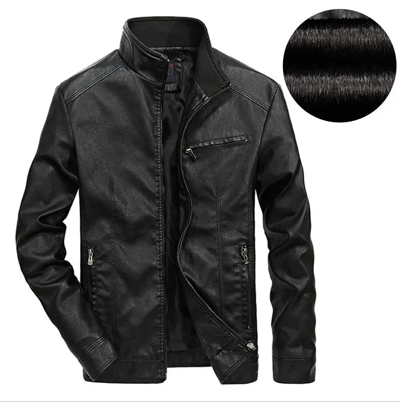 Высококачественные мужские Куртки из искусственной кожи, осенняя однотонная модная мужская куртка со стоячим воротником, Jaqueta Masculina 5XL DCT-245 - Цвет: black-thick