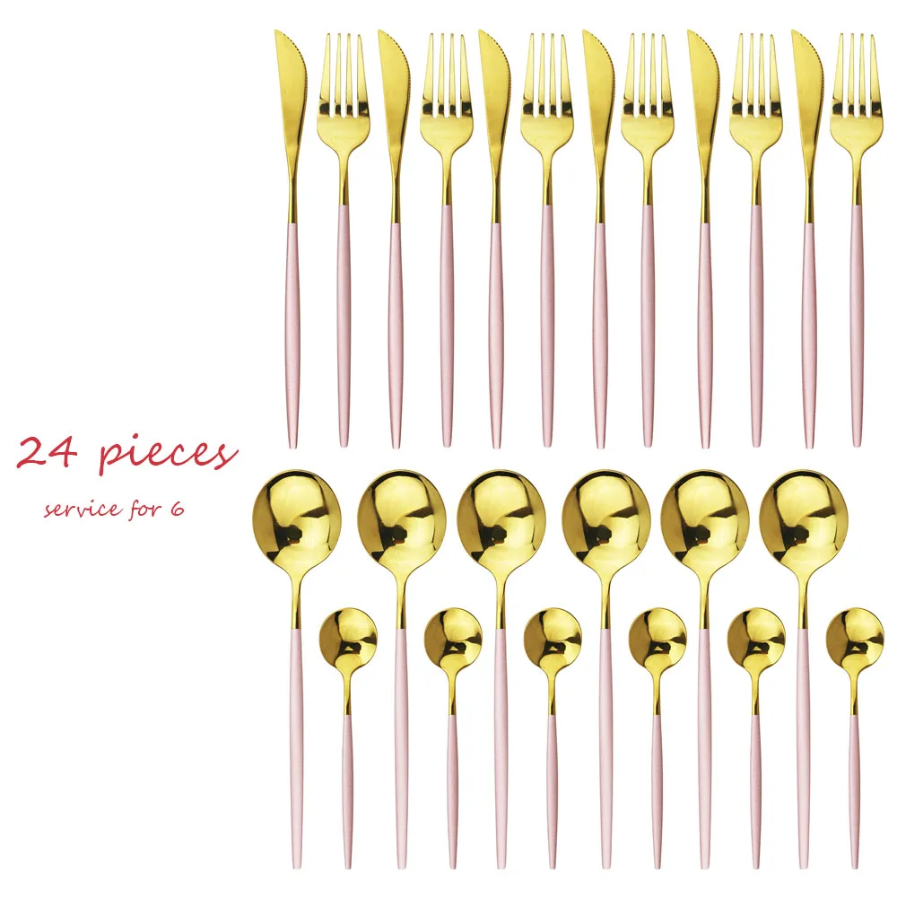 pink golden 24 шт./компл. горячий черный золотой набор посуды Нержавеющая сталь в западном стиле столовый набор для кухни Еда посуда вилка Ножи совок набор серебряных изделий - Цвет: pink golden