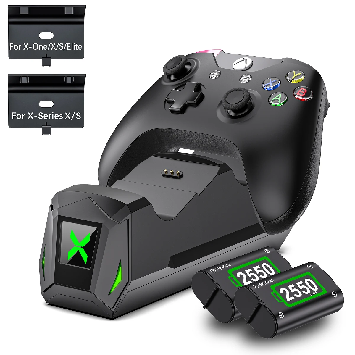 

Xbox Charging Station for Xbox One/Series X|S/One X|S/One Elite Controller, Xbox One Charger Dock with 2x2550mAh Battery Packs